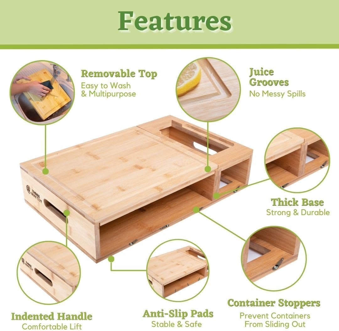 All - in - One Bamboo Meal Prep Station: Cutting Board, Containers, Shredder & Storage - Ultimate Kitchen Tool Set - Nourishment Tapestry