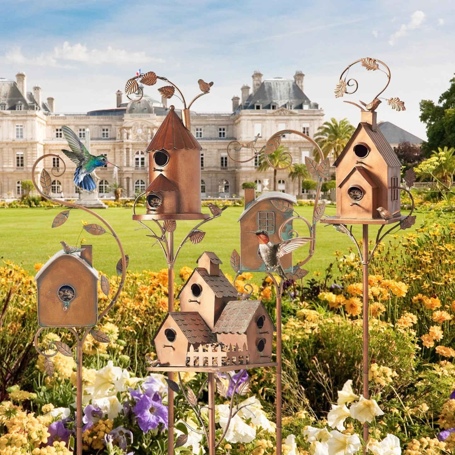 Copper Cottage Bird House with Pole: Elegant Outdoor Feeder for Garden, Patio & Backyard - Shop Now - Nourishment Tapestry