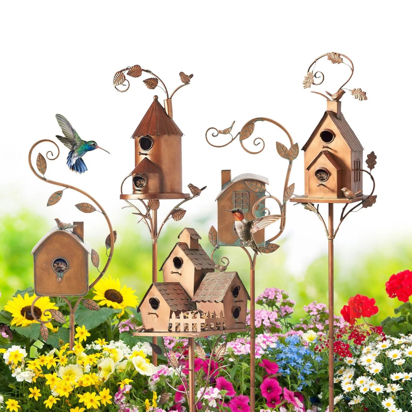 Copper Cottage Bird House with Pole: Elegant Outdoor Feeder for Garden, Patio & Backyard - Shop Now - Nourishment Tapestry