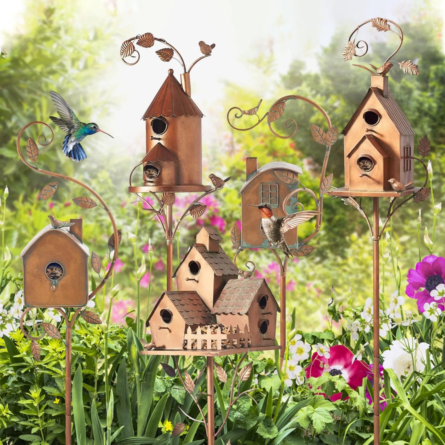 Copper Cottage Bird House with Pole: Elegant Outdoor Feeder for Garden, Patio & Backyard - Shop Now - Nourishment Tapestry