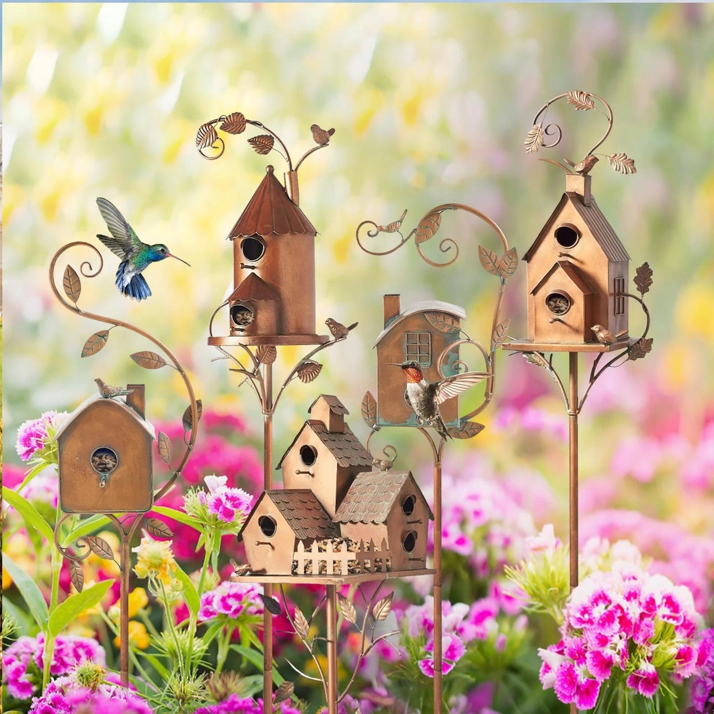 Copper Cottage Bird House with Pole: Elegant Outdoor Feeder for Garden, Patio & Backyard - Shop Now - Nourishment Tapestry