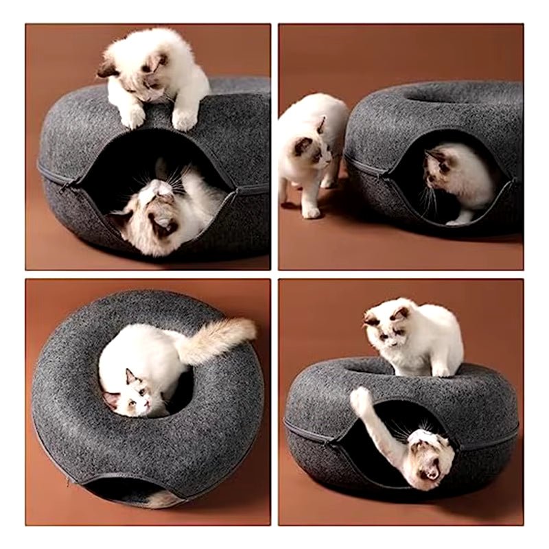 Cozy Cat Cave: 2 - in - 1 Washable Tunnel Bed for Indoor Cats - Detachable, Fun & Comfortable - Nourishment Tapestry