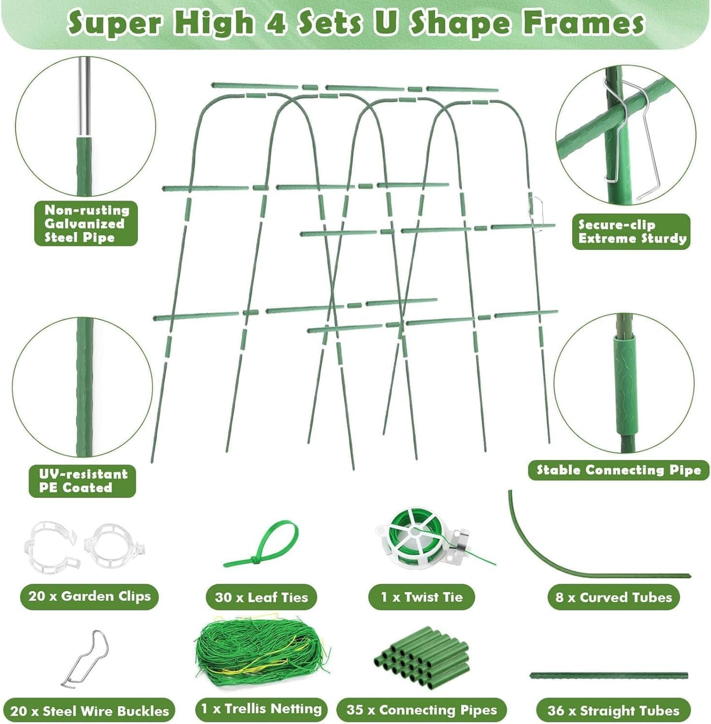 Cucumber Trellis for Garden | U - Shaped Climbing Plant Support with Net - Nourishment Tapestry