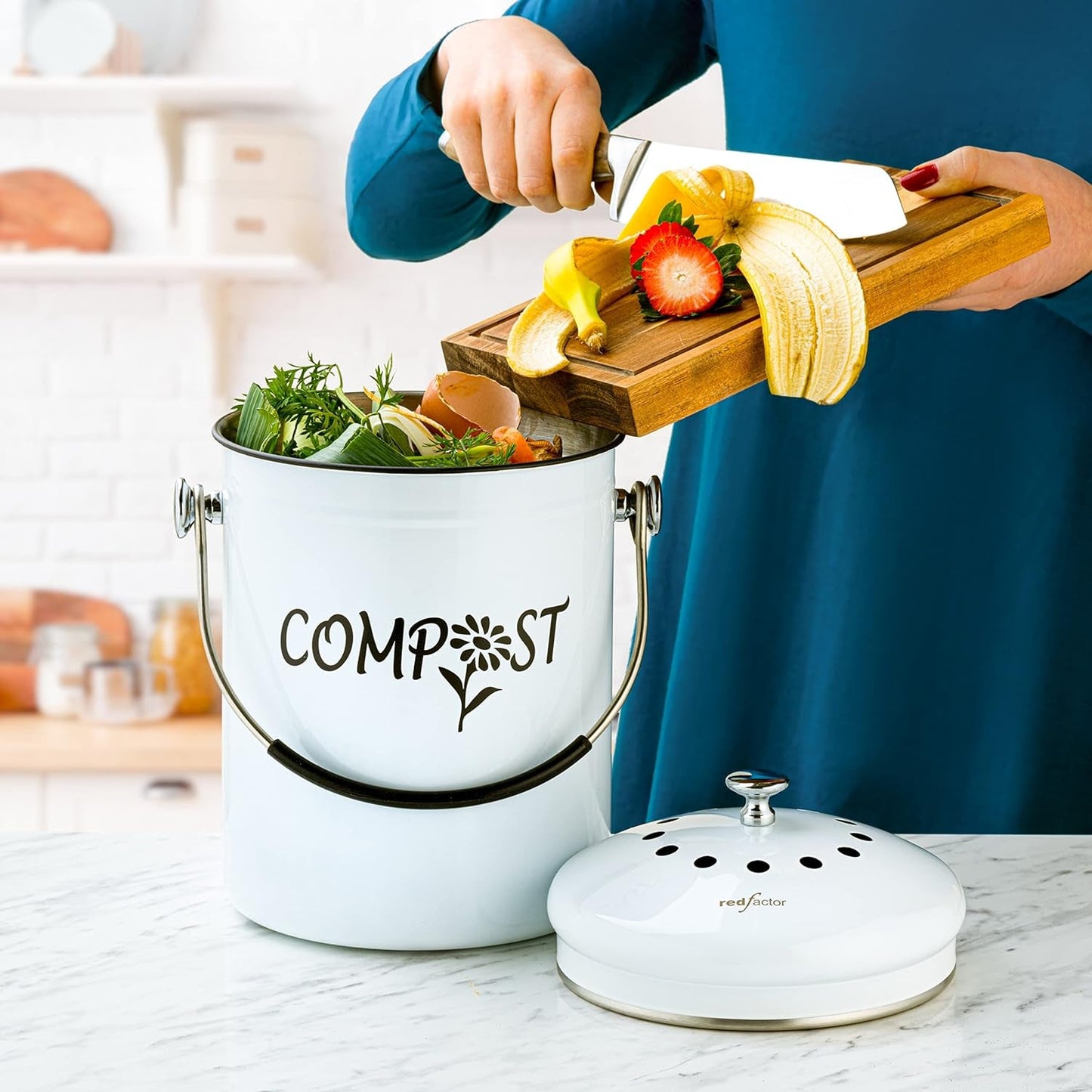 Deluxe Stainless Steel Compost Bin for Kitchen - Dual Filter Technology - 5L Capacity - Includes Replacement Filters - Nourishment Tapestry