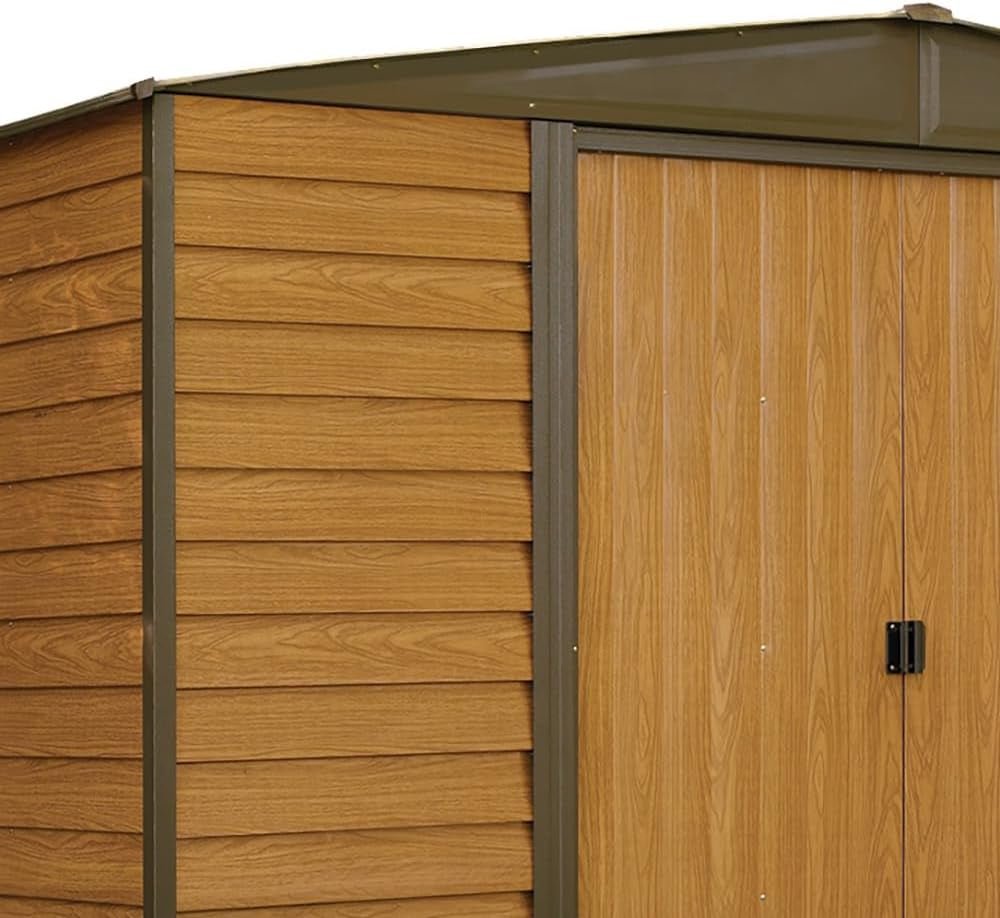 Durable 8x6 Ft Steel Storage Shed: Stylish Coffee/Woodgrain Design - Nourishment Tapestry