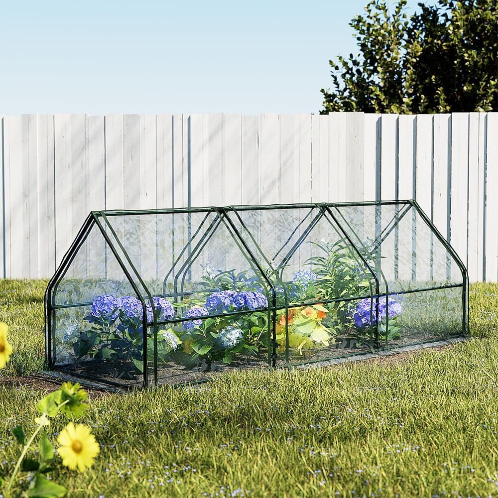Durable Steel Frame Mini Greenhouse: 270x92x92cm PE Cover Tunnel with Roll - Up Doors - Buy Now! - Nourishment Tapestry