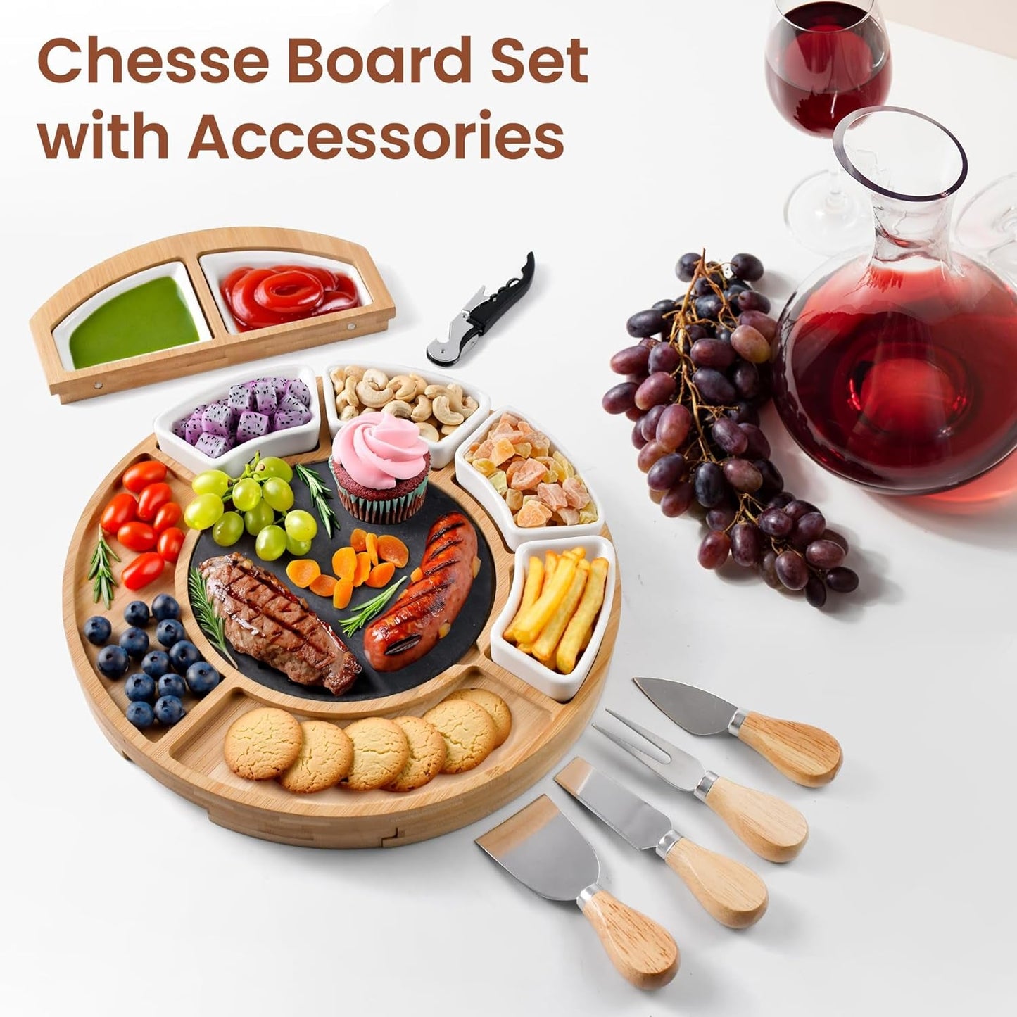 Elegant Bamboo Charcuterie Board Set with Marble Plate - Perfect Housewarming Gift - Nourishment Tapestry