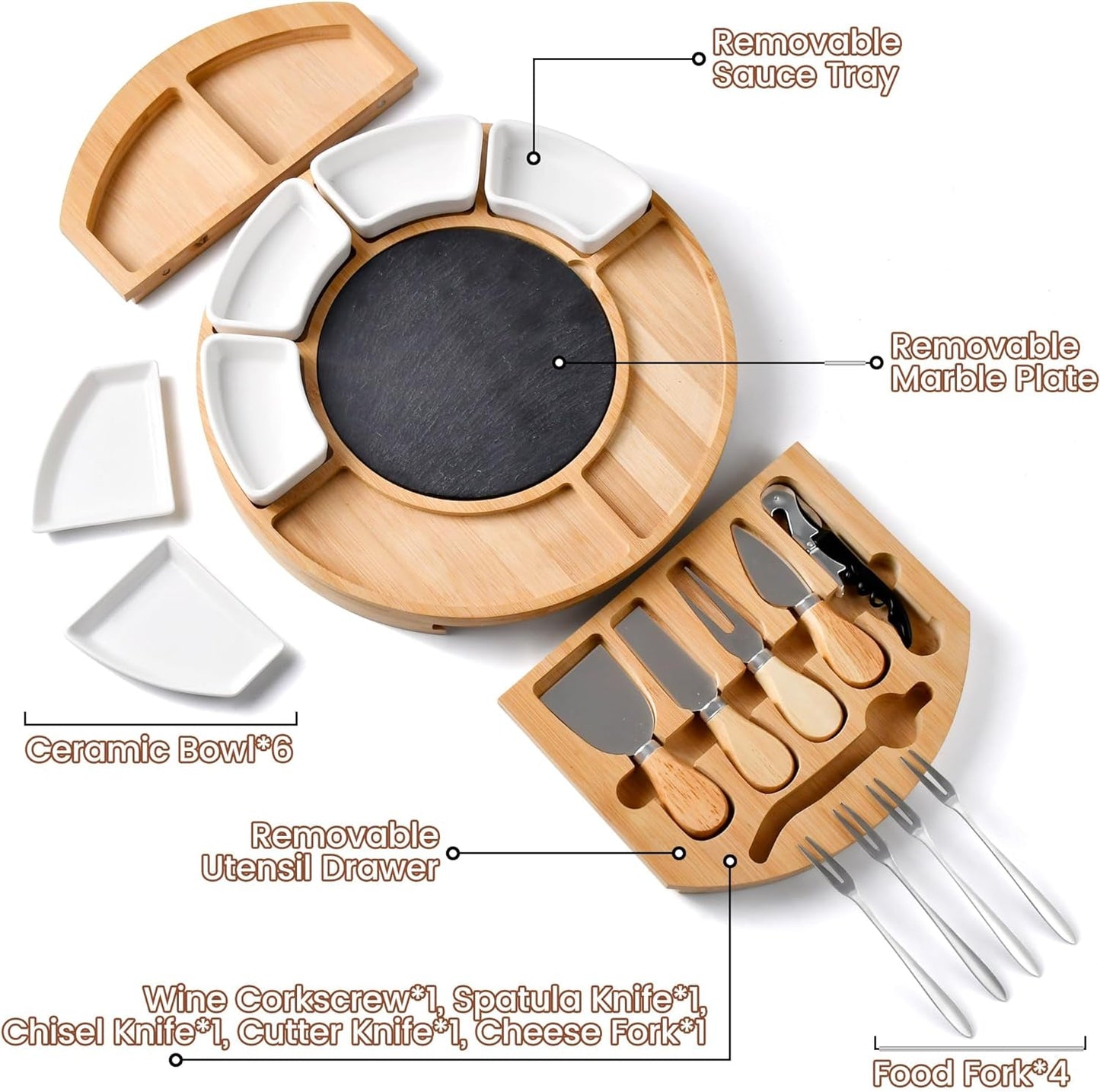 Elegant Bamboo Charcuterie Board Set with Marble Plate - Perfect Housewarming Gift - Nourishment Tapestry
