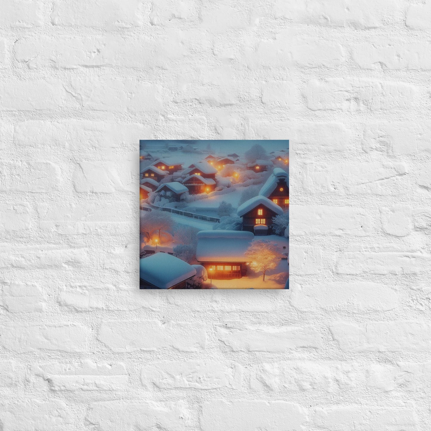 Enchanting Snow Village Canvas: Cozy Winter Wall Art for Magical Home Decor - Nourishment Tapestry