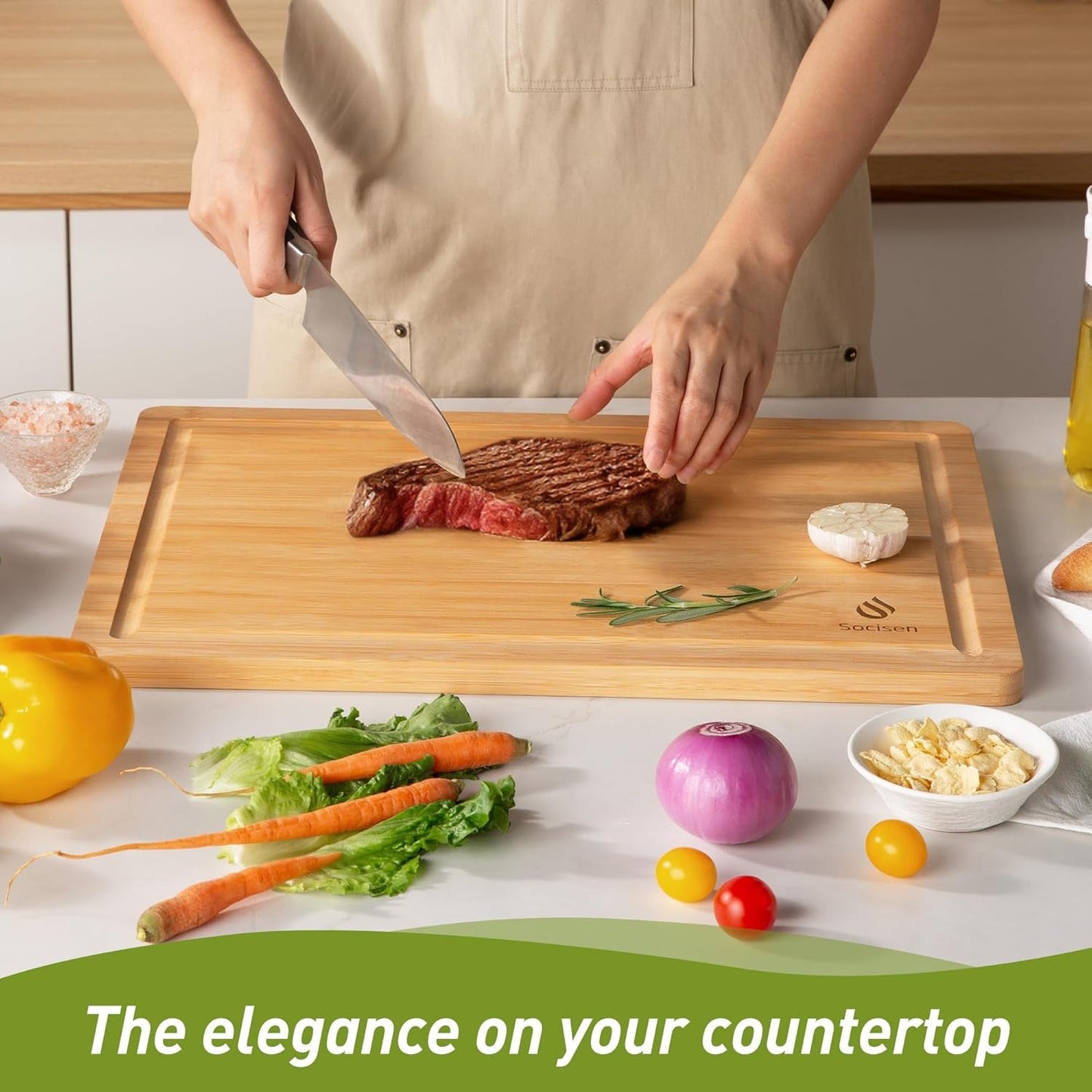 Extra Large Charcuterie Bamboo Board Non Slip Feet over Sink Wooden Cutting Chopping Board Butcher Block Nice Solid Thick Juice Groove Big Xl Xxl Xlarge Hardwood Kitchen Counter Organic Meat BBQ Kit - Nourishing Tapestry