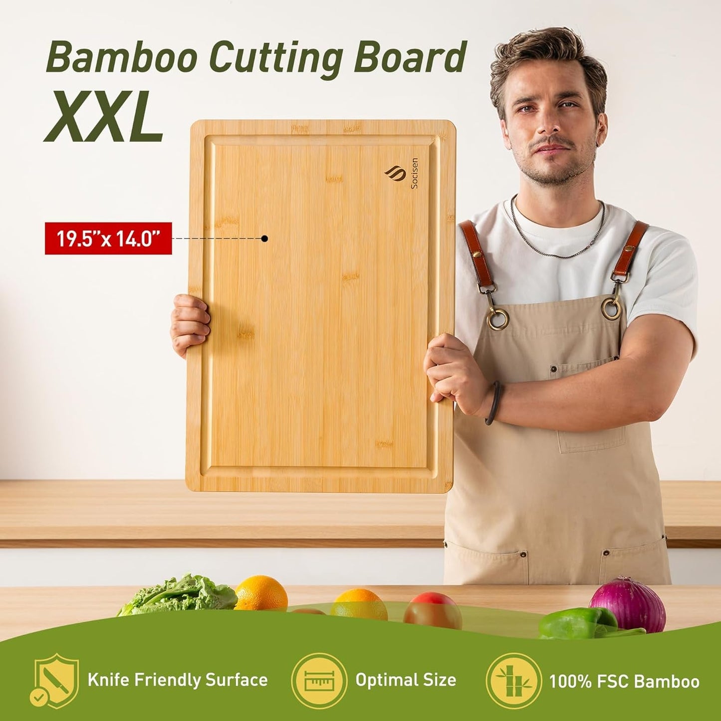 Extra Large Charcuterie Bamboo Board Non Slip Feet over Sink Wooden Cutting Chopping Board Butcher Block Nice Solid Thick Juice Groove Big Xl Xxl Xlarge Hardwood Kitchen Counter Organic Meat BBQ Kit - Nourishing Tapestry