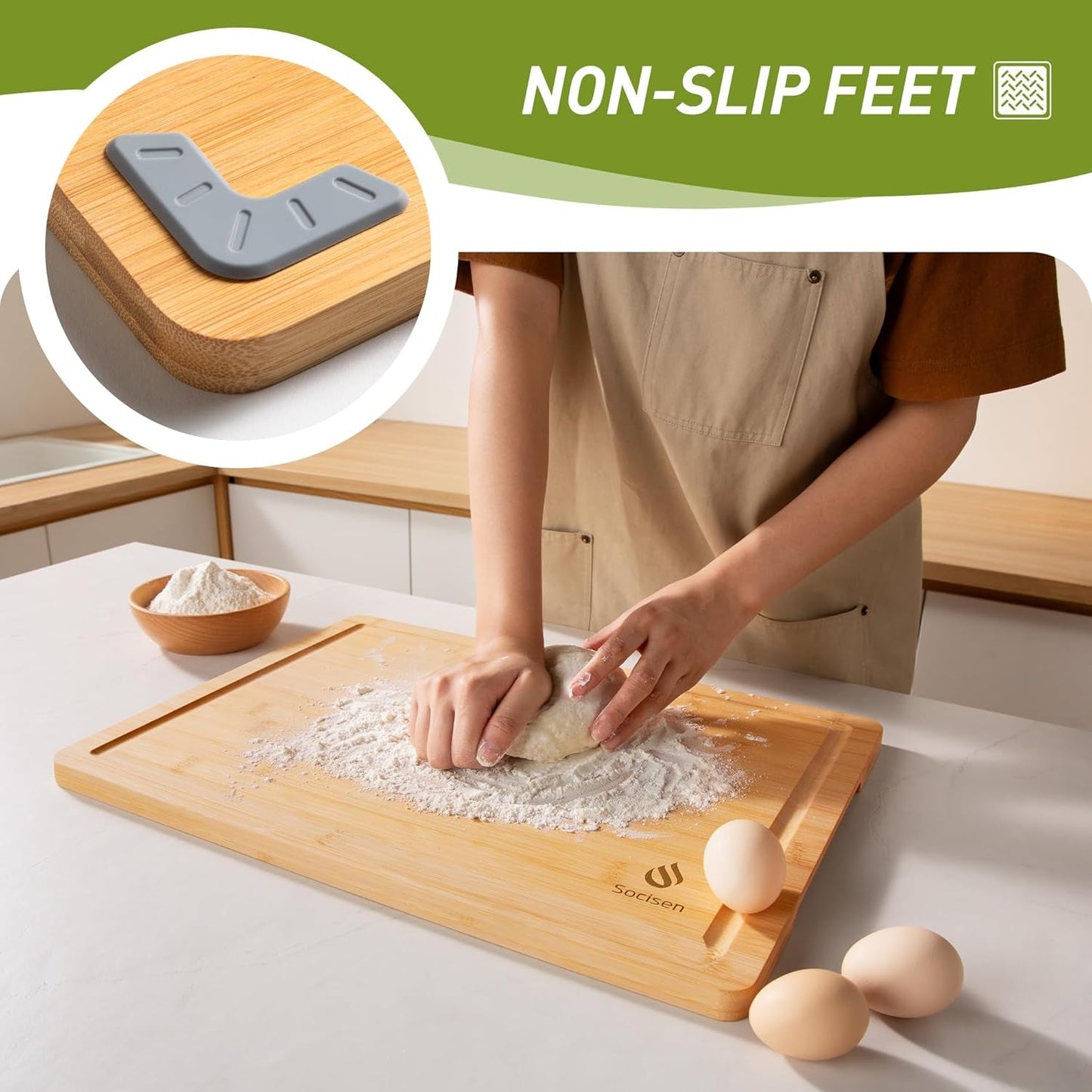 Extra Large Charcuterie Bamboo Board Non Slip Feet over Sink Wooden Cutting Chopping Board Butcher Block Nice Solid Thick Juice Groove Big Xl Xxl Xlarge Hardwood Kitchen Counter Organic Meat BBQ Kit - Nourishing Tapestry