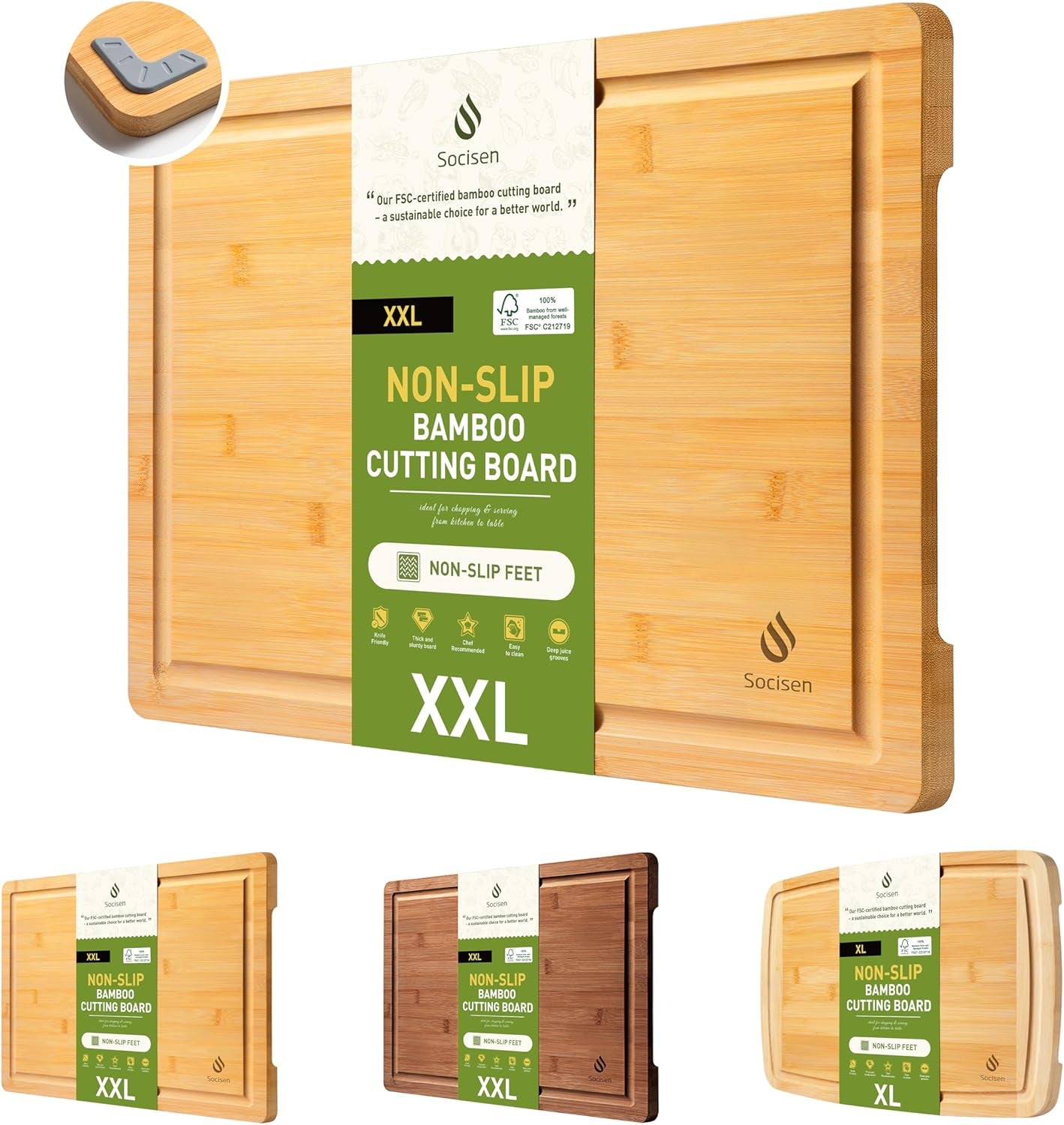 Extra Large Charcuterie Bamboo Board Non Slip Feet over Sink Wooden Cutting Chopping Board Butcher Block Nice Solid Thick Juice Groove Big Xl Xxl Xlarge Hardwood Kitchen Counter Organic Meat BBQ Kit - Nourishing Tapestry