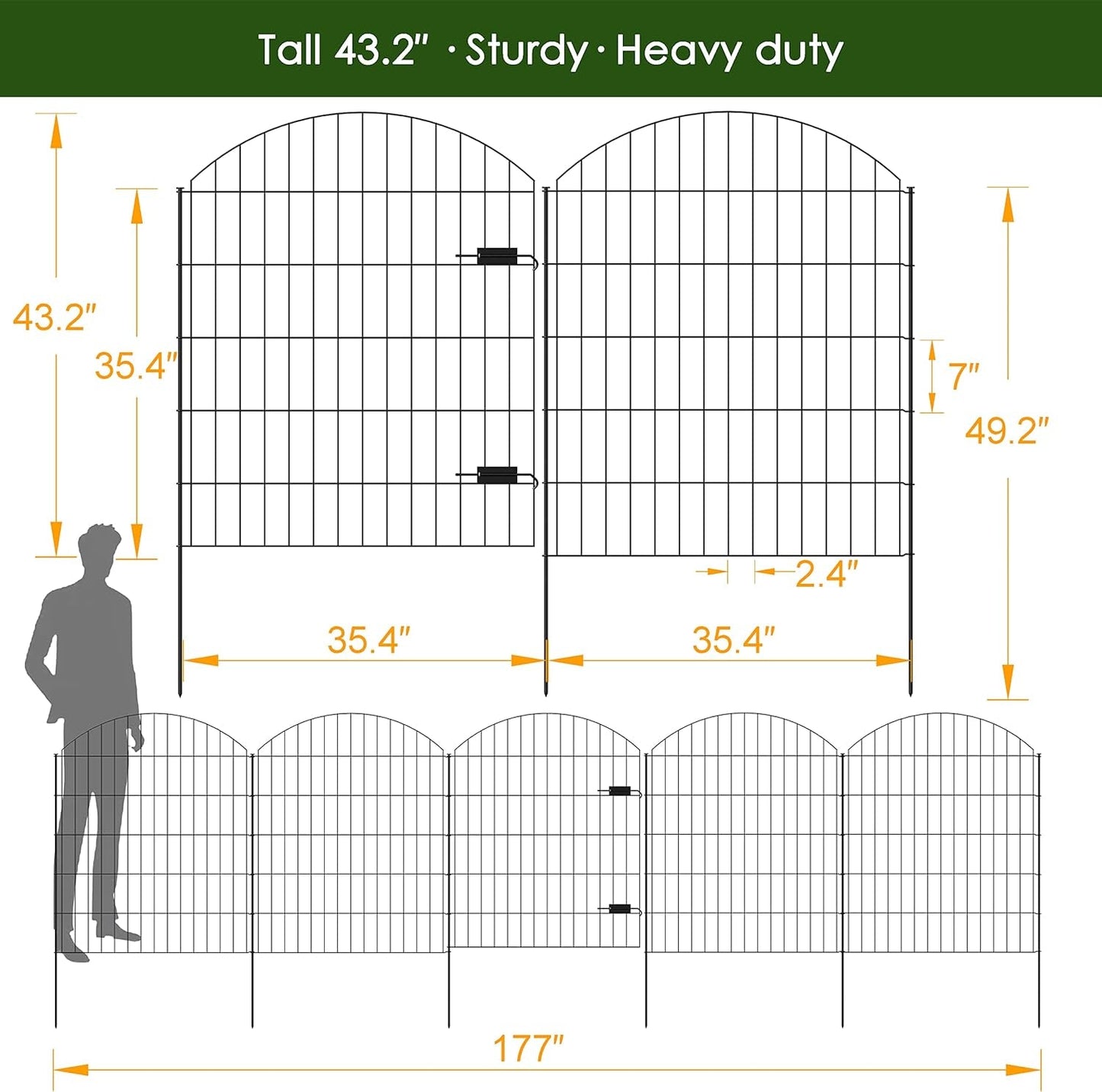 Heavy Duty Metal Garden Gate and Fence Set: 14.75ft Black Outdoor Barrier for Dog, Yard Privacy - Durable Metal Fence and Gate Set for Outdoor Security - Nourishment Tapestry