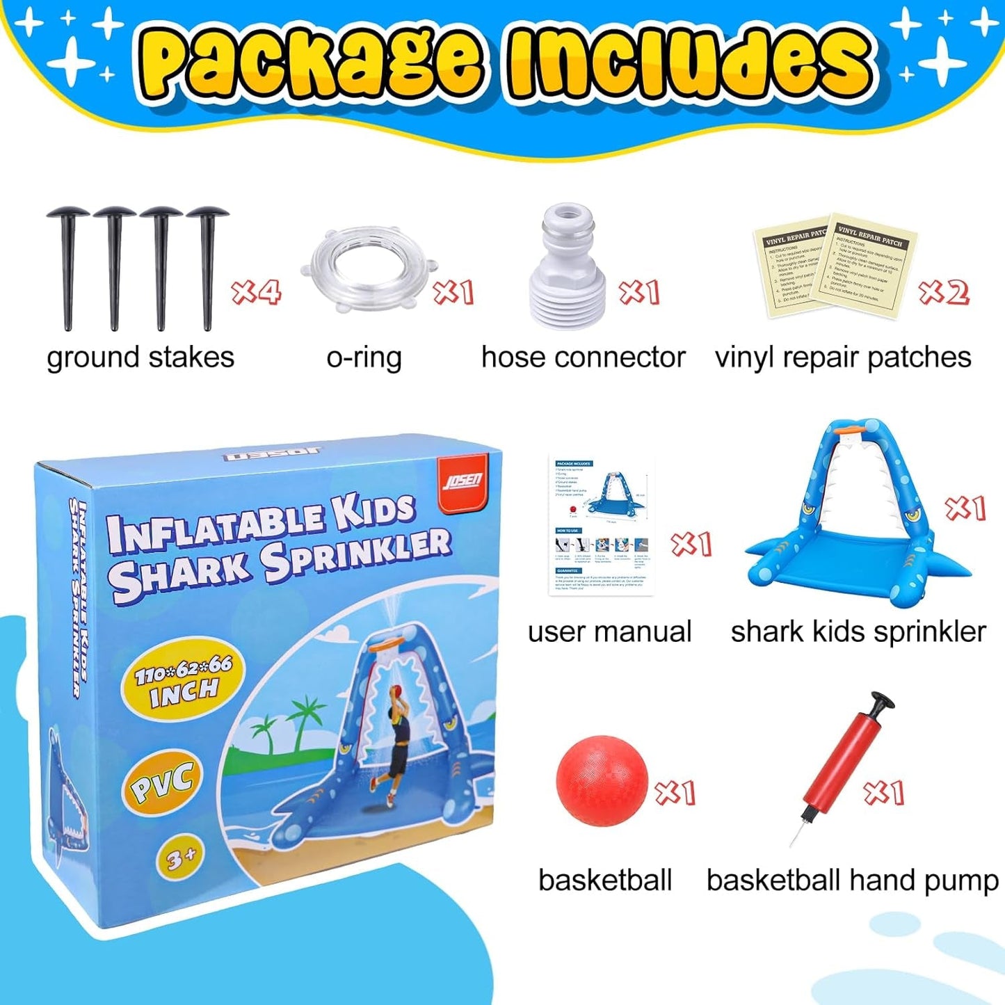 Inflatable Shark Sprinkler Toy with Basketball Hoop for Kids Outdoor Play - Nourishment Tapestry