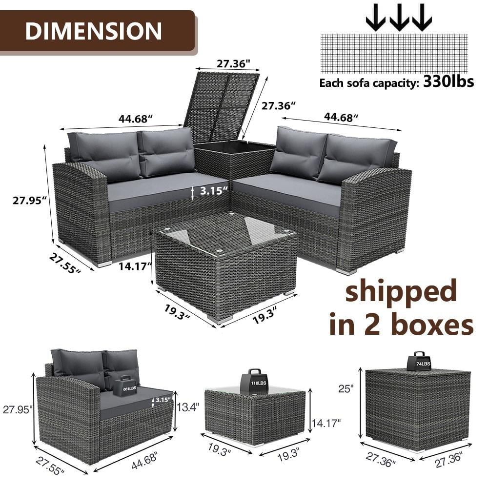 Luxurious 4 - Piece Rattan Patio Set: All - Weather Outdoor Sofa, Cushions, Table & Storage - Ultimate Outdoor Comfort Set - Nourishment Tapestry