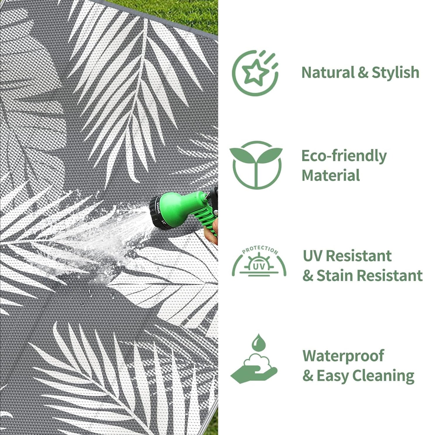 Luxurious XL Palm Leaf Outdoor Rug: Waterproof, Reversible 150x245cm Mat for Patio, RV & Beach - Stylish and Durable Outdoor Mat - Nourishment Tapestry