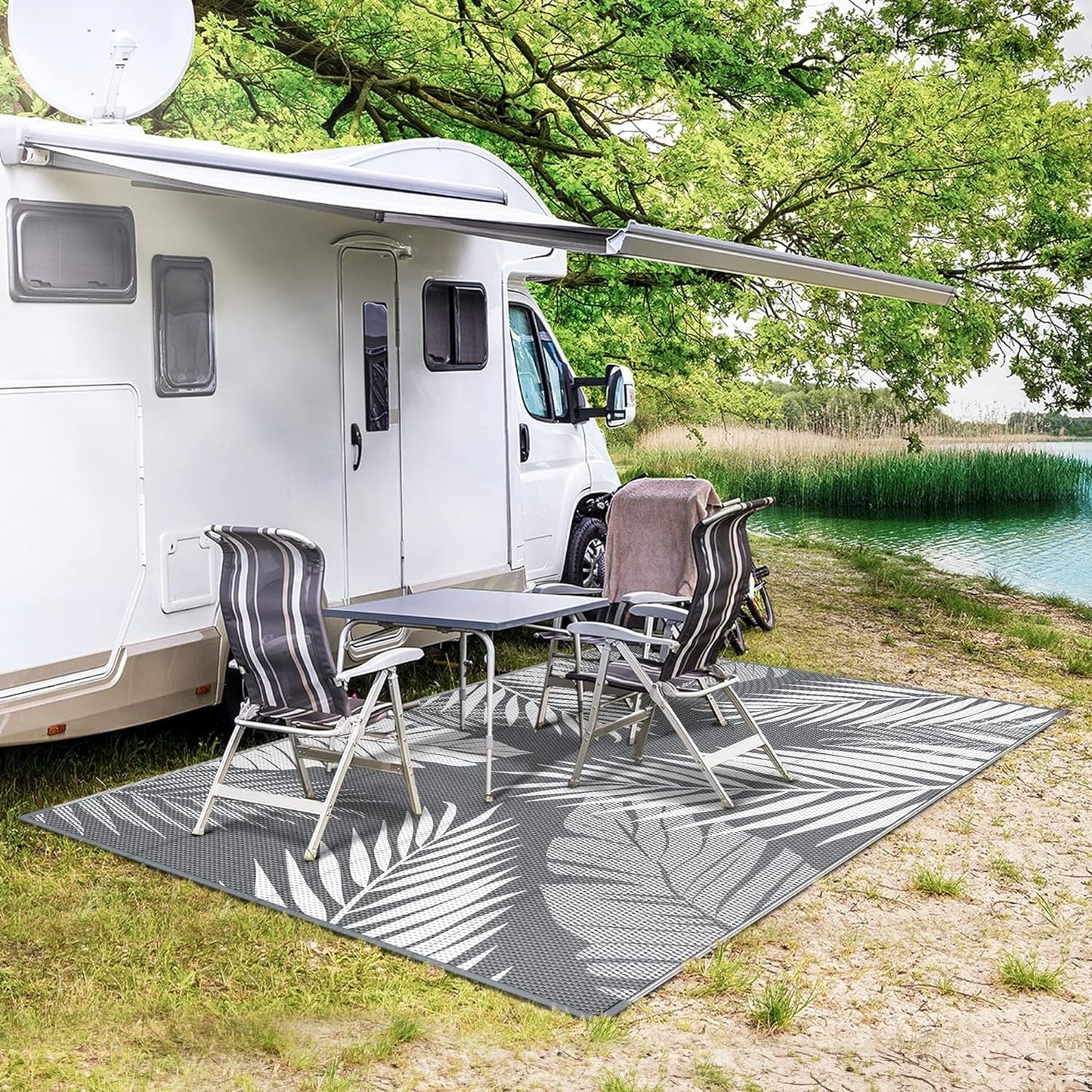 Luxurious XL Palm Leaf Outdoor Rug: Waterproof, Reversible 150x245cm Mat for Patio, RV & Beach - Stylish and Durable Outdoor Mat - Nourishment Tapestry