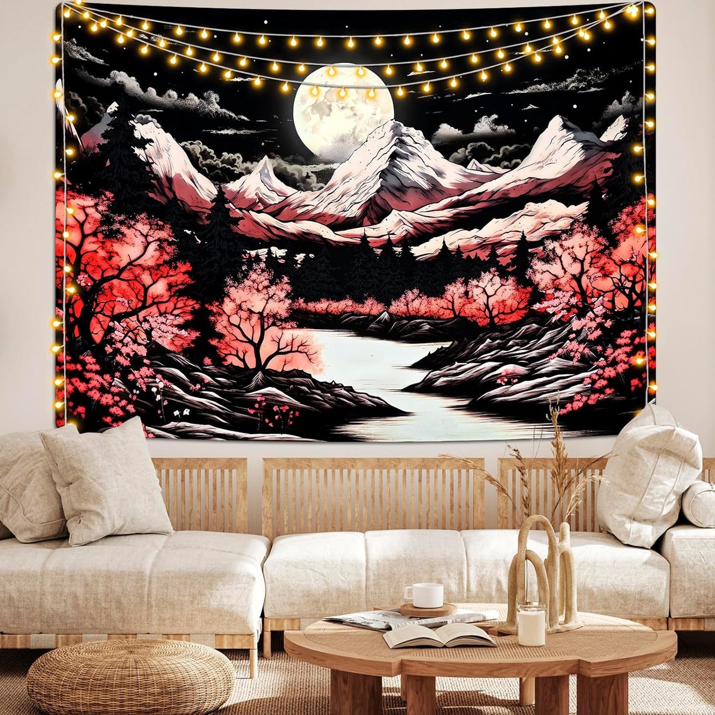 "Mystical Moonlit Mountain Tapestry - Nature - Inspired Wall Decor for Bedroom and Dorm - 150x130cm" - Nourishment Tapestry