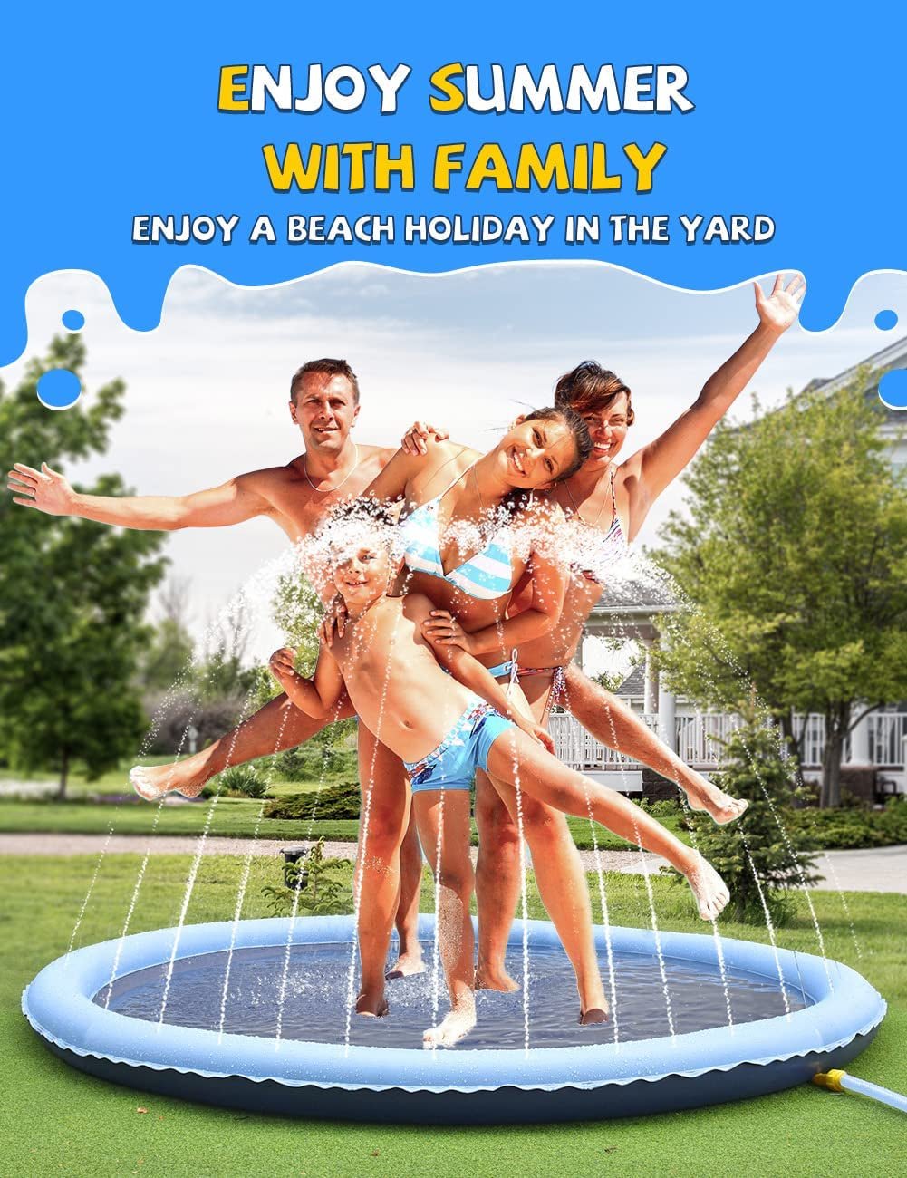 Non - Slip Splash Pad for Kids and Pets - Summer Water Toy for Outdoor Fun (107 Inch, Blue&Blue) - Nourishment Tapestry