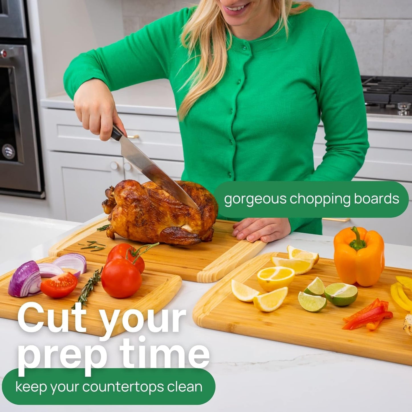 Organic Bamboo Cutting Board Set: 3 - Piece Kitchen Essential with Juice Groove & Lifetime Warranty - Nourishment Tapestry