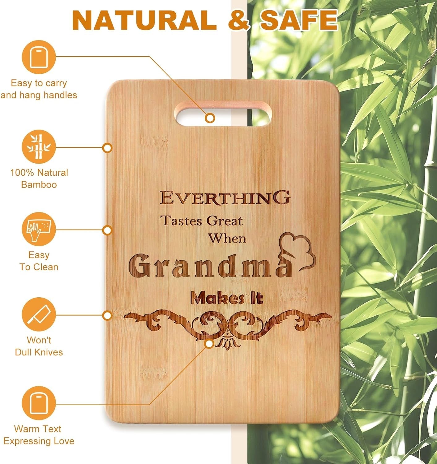 Personalized Bamboo Chopping Board: Engraved Gift for Grandma - Birthday, Mother's Day, Christmas - Nourishment Tapestry