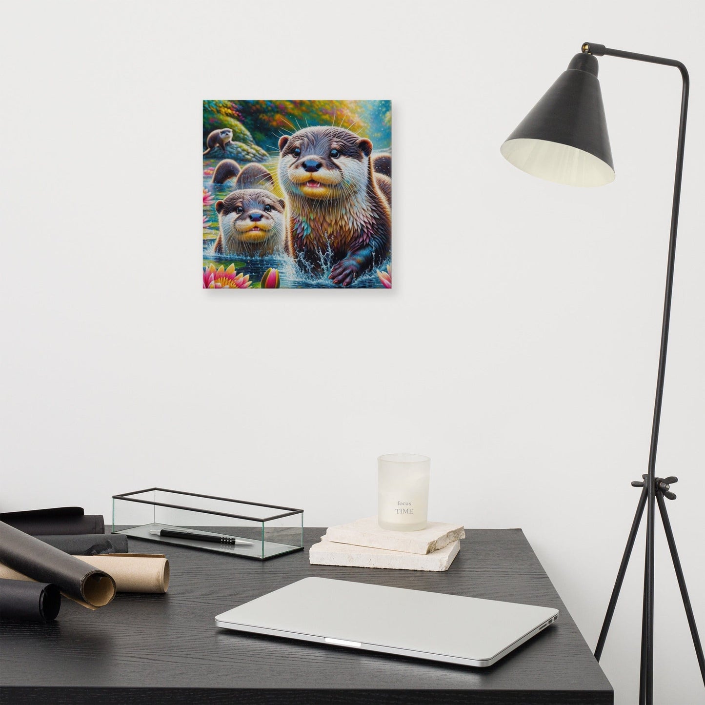 Playful Otter Canvas Art: Wildlife Decor for Home & Office - Bring Nature Indoors - Nourishment Tapestry