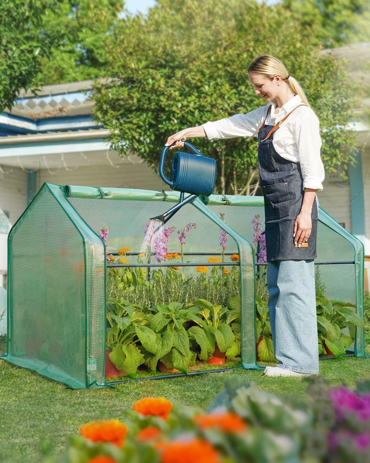 Portable Mini Greenhouse: 180x90x90cm PE Cover, Zipper Doors, 50 Plant Tags - Nourishment Tapestry