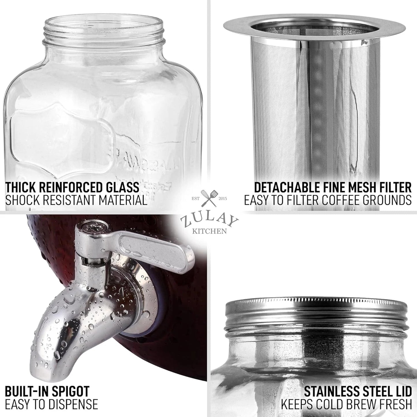 Premium 1 Gallon Cold Brew Coffee Maker with Stainless Steel Filter and Spigot - Ideal for Iced Coffee, Cold Brew, and Tea - Nourishment Tapestry
