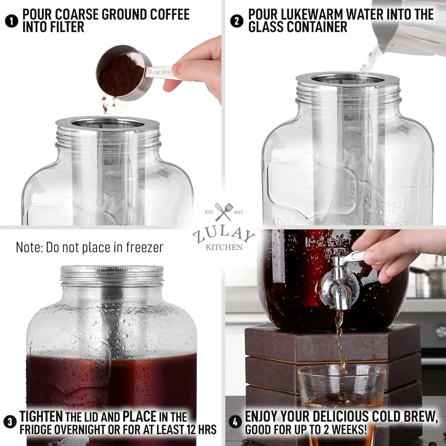 Premium 1 Gallon Cold Brew Coffee Maker with Stainless Steel Filter and Spigot - Ideal for Iced Coffee, Cold Brew, and Tea - Nourishment Tapestry
