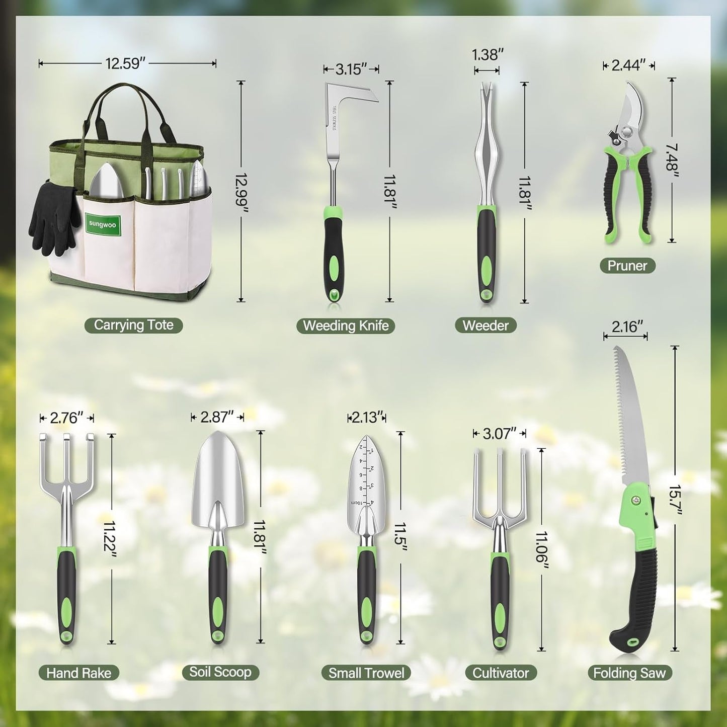 Premium 10 - Piece Garden Tool Set with Ergonomic Comfort and Durable Tote - Ideal Gardening Gift - Nourishment Tapestry