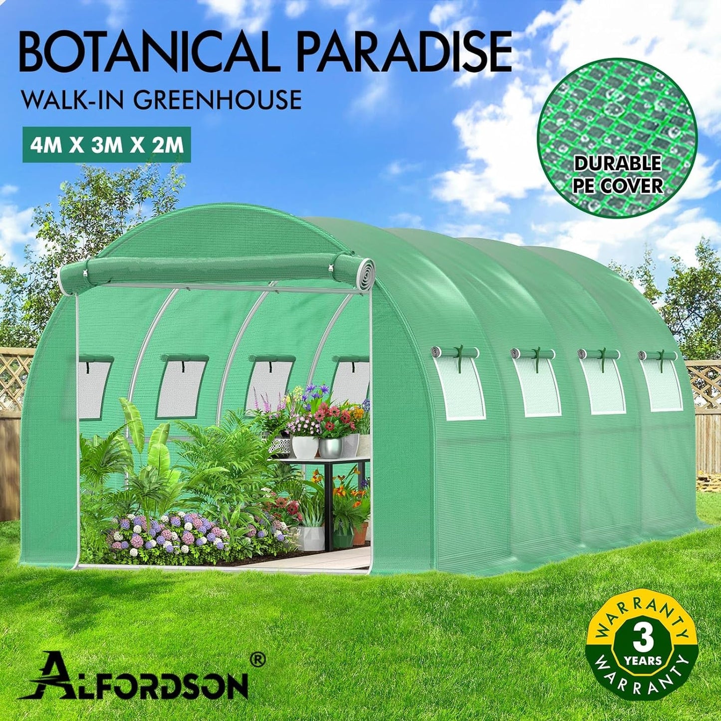 Premium 4x3x2M Steel Frame Walk - In Greenhouse for Year - Round Plant & Flower Cultivation - Nourishment Tapestry