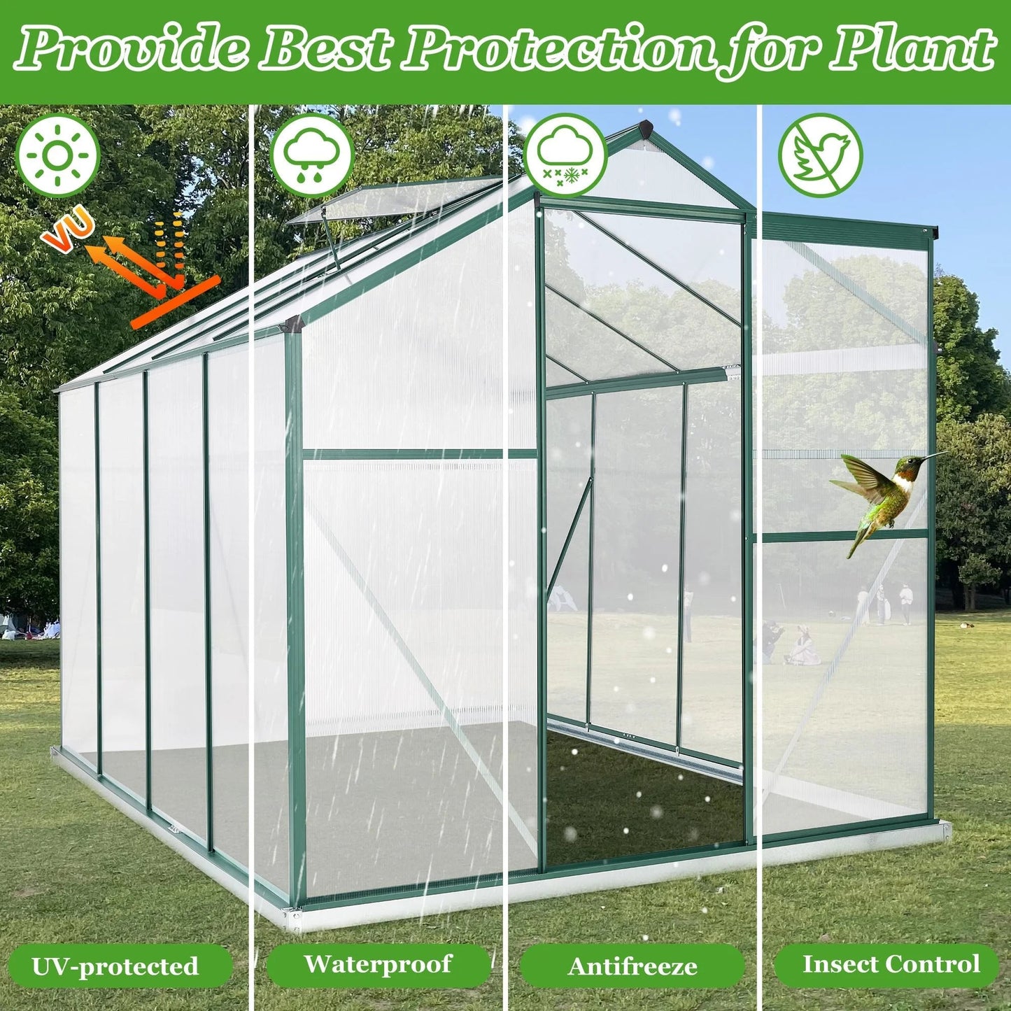 Premium 6x8 FT Polycarbonate Greenhouse with Sliding Door & Aluminum Frame - Nourishment Tapestry