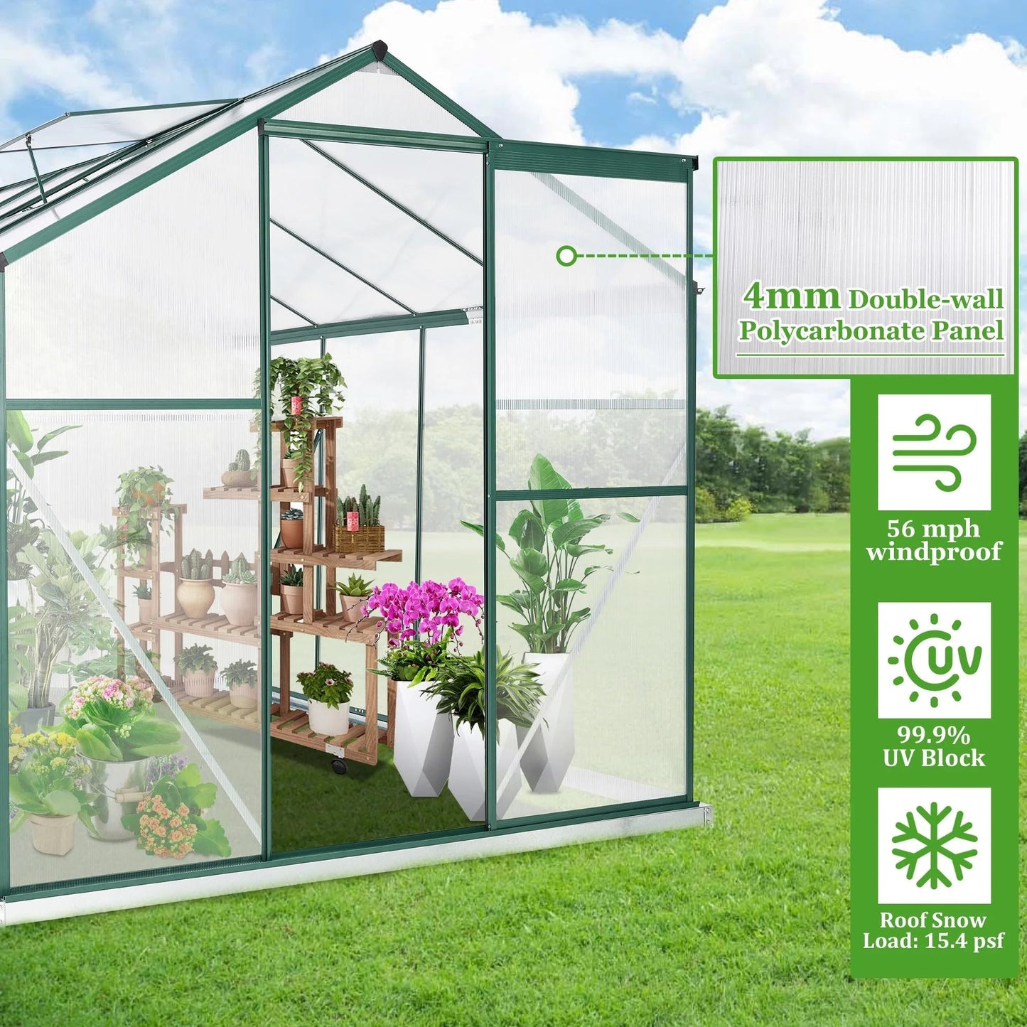 Premium 6x8 FT Polycarbonate Greenhouse with Sliding Door & Aluminum Frame - Nourishment Tapestry
