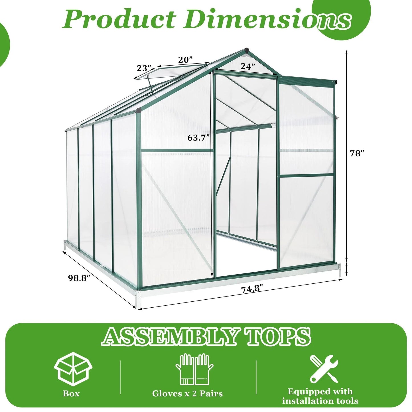 Premium 6x8 FT Polycarbonate Greenhouse with Sliding Door & Aluminum Frame - Nourishment Tapestry