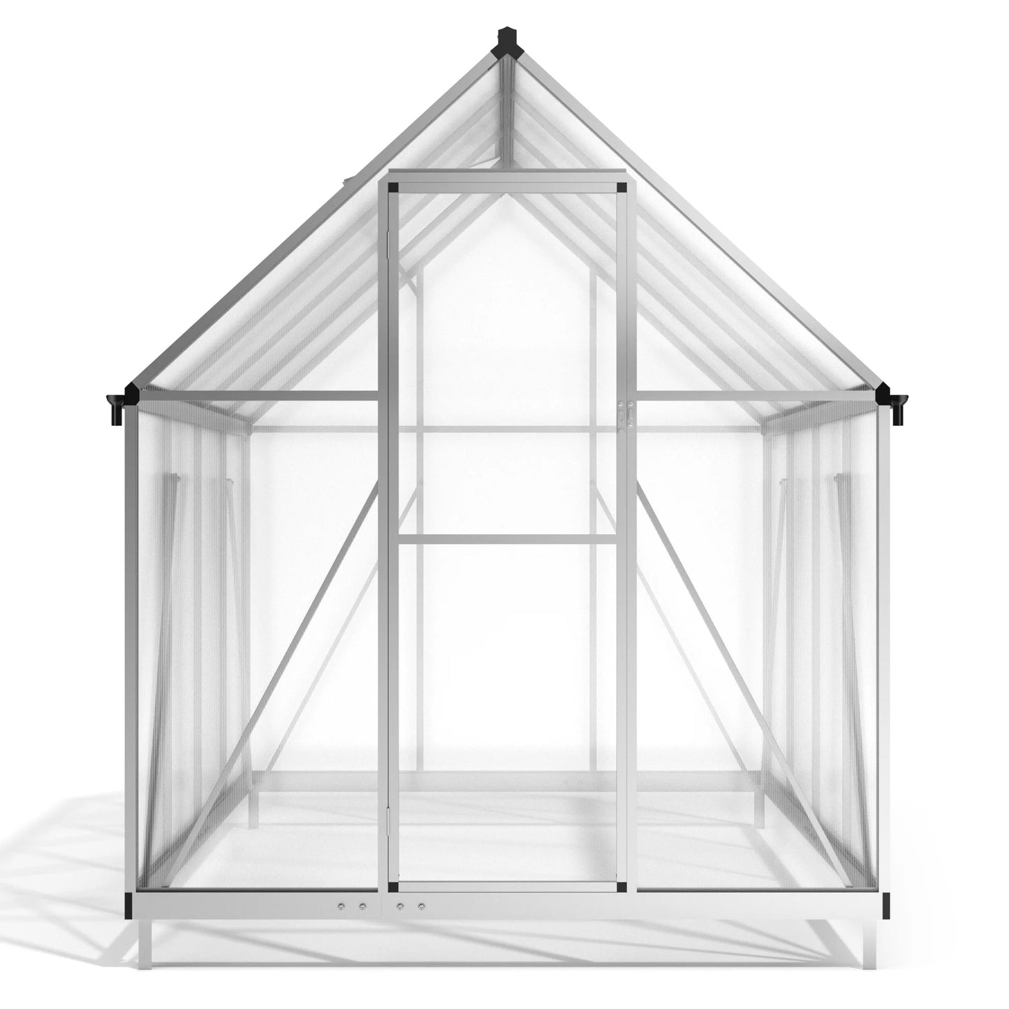 Premium 6x8 Walk - In Polycarbonate Greenhouse with Silver Frame, Roof Vent, and Lockable Doors - Nourishment Tapestry