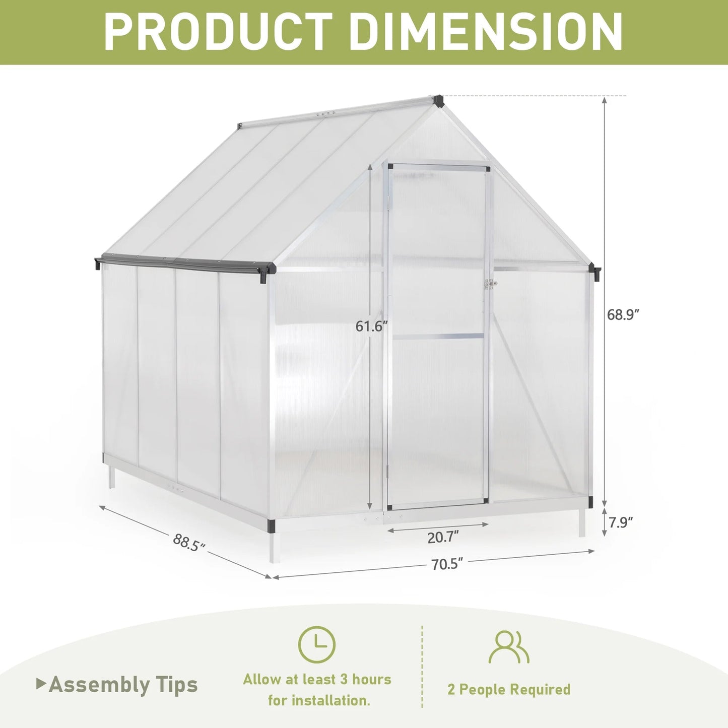 Premium 6x8 Walk - In Polycarbonate Greenhouse with Silver Frame, Roof Vent, and Lockable Doors - Nourishment Tapestry