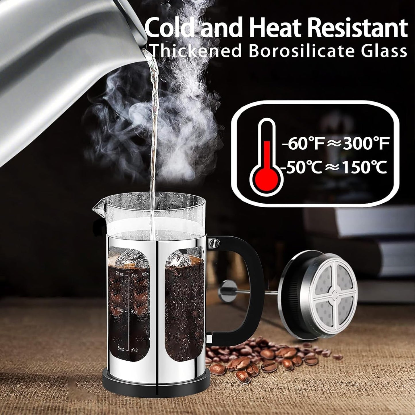 Premium French Press Coffee Maker - 34oz Capacity, 4 Filters, Borosilicate Glass, Cold Brew Tea Pot - Silvery - Buy Now! - Nourishment Tapestry