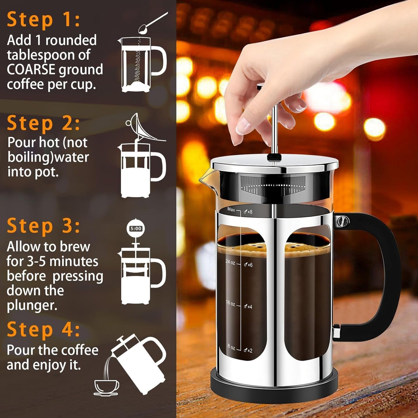 Premium French Press Coffee Maker - 34oz Capacity, 4 Filters, Borosilicate Glass, Cold Brew Tea Pot - Silvery - Buy Now! - Nourishment Tapestry