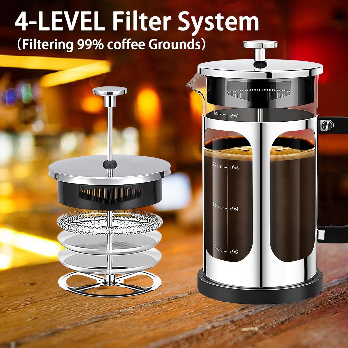 Premium French Press Coffee Maker - 34oz Capacity, 4 Filters, Borosilicate Glass, Cold Brew Tea Pot - Silvery - Buy Now! - Nourishment Tapestry