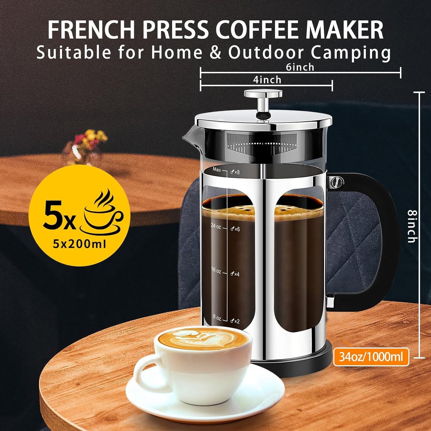 Premium French Press Coffee Maker - 34oz Capacity, 4 Filters, Borosilicate Glass, Cold Brew Tea Pot - Silvery - Buy Now! - Nourishment Tapestry