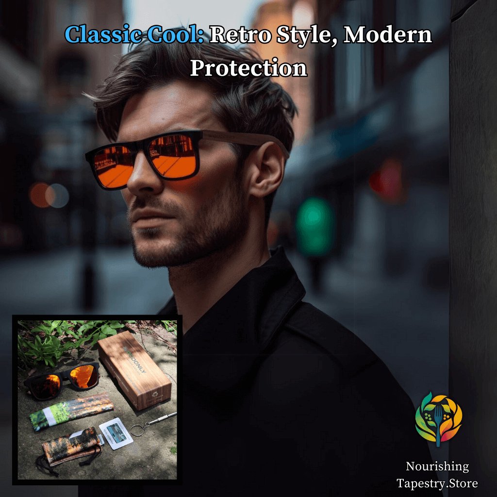 Retro Wooden Sunglasses: Timeless Style, UV400 Polarized Lenses - Nourishment Tapestry
