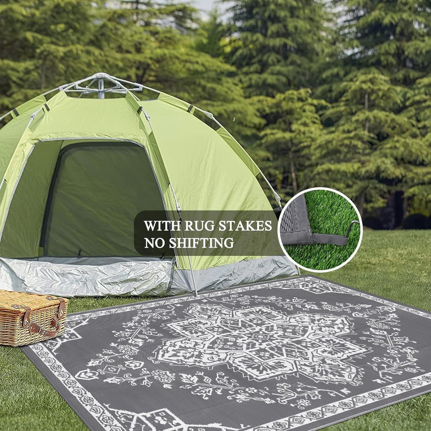 Reversible Gray Outdoor Rug 5x7: Versatile Mat for RV, Camping, Patio & Beach - Nourishment Tapestry