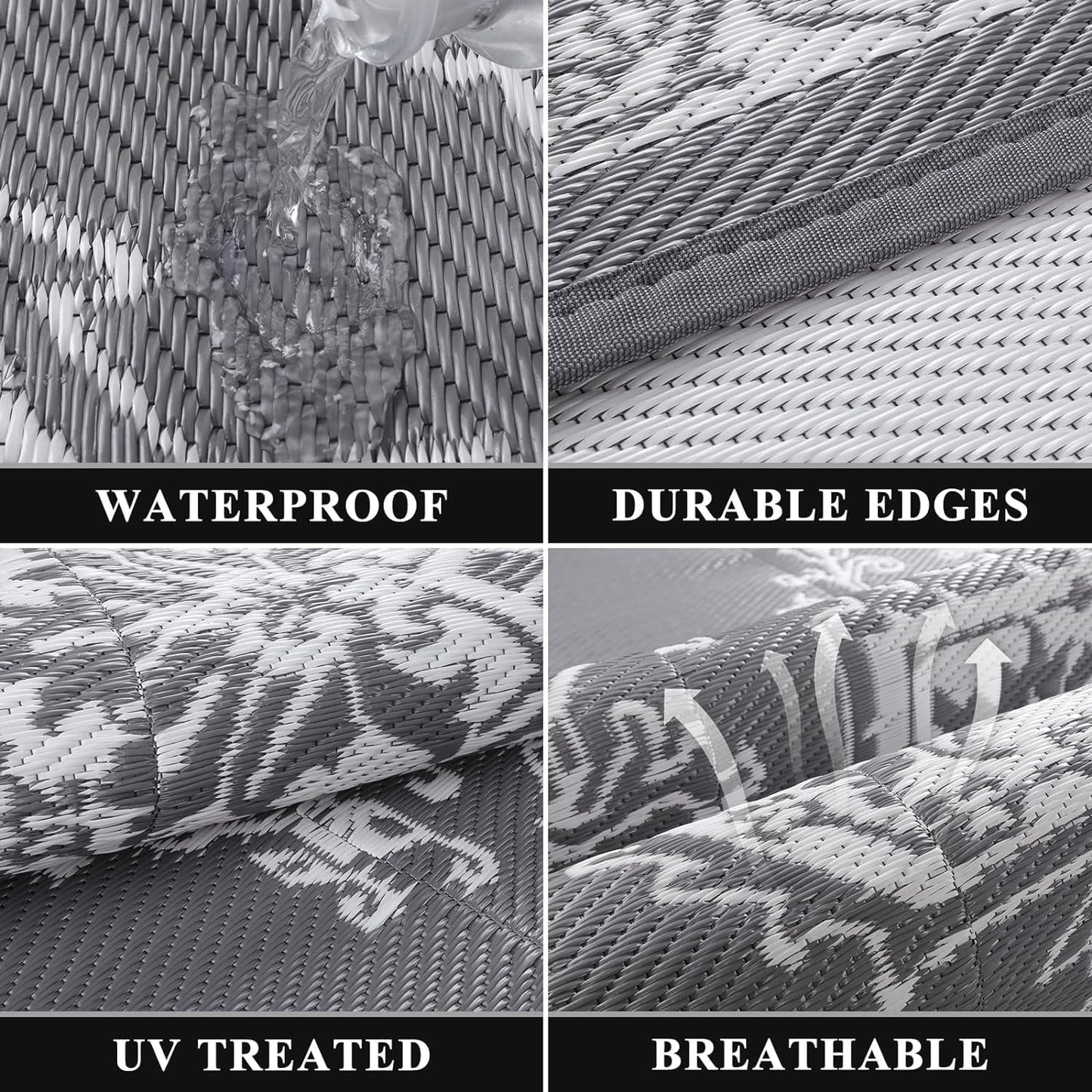 Reversible Gray Outdoor Rug 5x7: Versatile Mat for RV, Camping, Patio & Beach - Nourishment Tapestry
