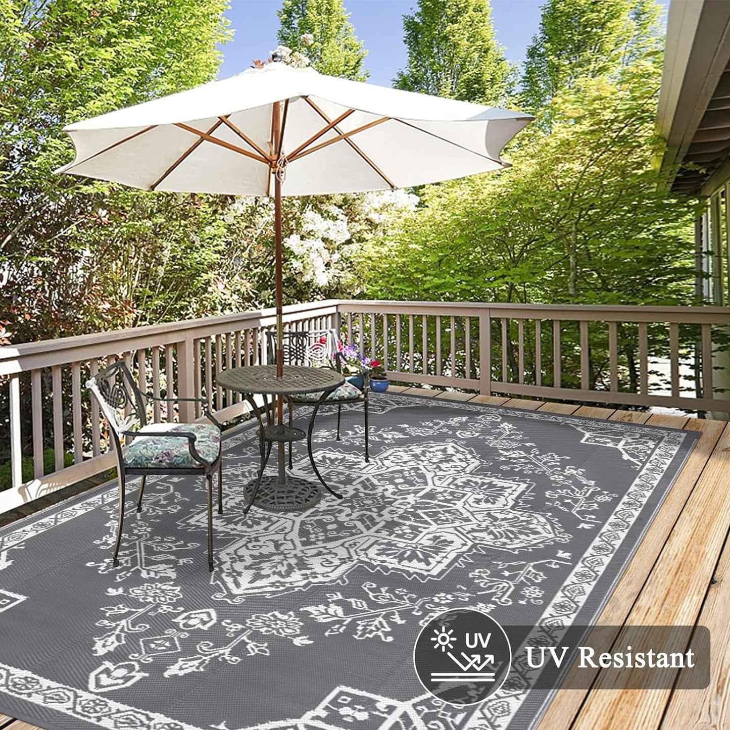 Reversible Gray Outdoor Rug 5x7: Versatile Mat for RV, Camping, Patio & Beach - Nourishment Tapestry