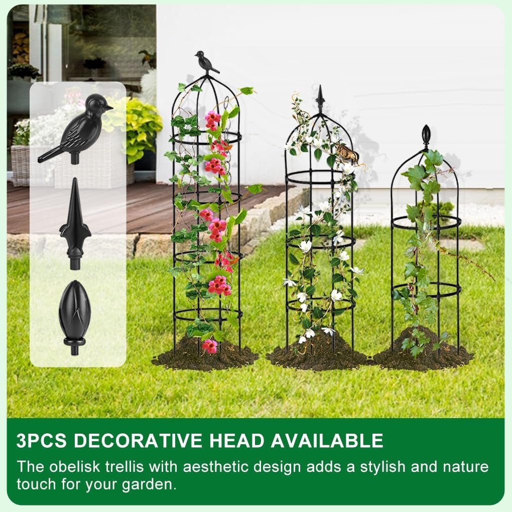 Rustproof 175CM Metal Garden Obelisk Trellis for Climbing Plants - Support for Roses, Clematis, Jasmine - Indoor/Outdoor Flower Stand - Nourishment Tapestry