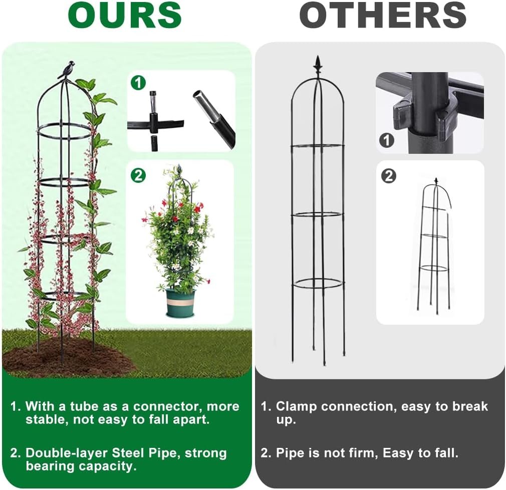 Rustproof 175CM Metal Garden Obelisk Trellis for Climbing Plants - Support for Roses, Clematis, Jasmine - Indoor/Outdoor Flower Stand - Nourishment Tapestry