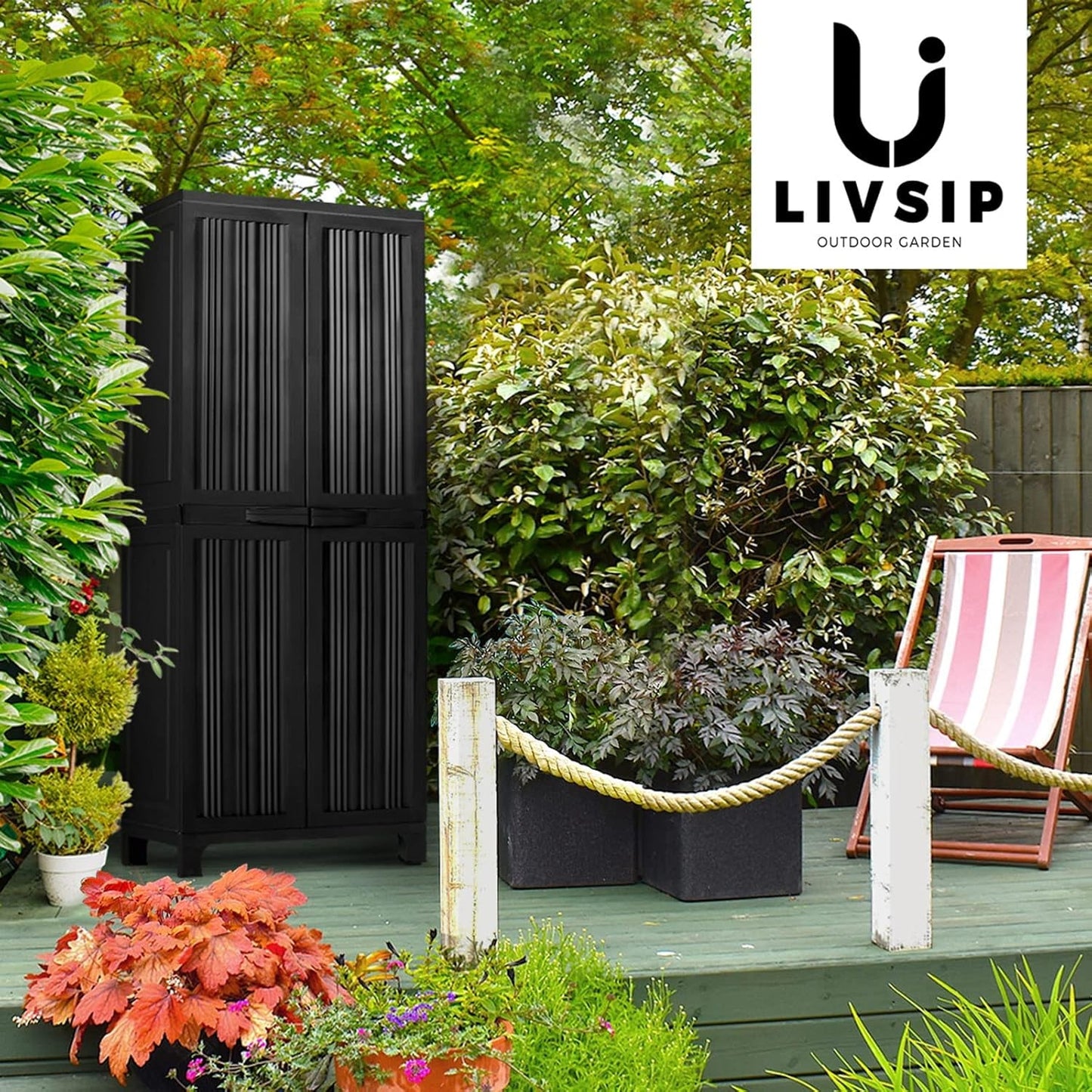 Secure 173cm Garden Shed: Lockable, Adjustable, Black Storage Cabinet for Outdoor Use - Nourishment Tapestry