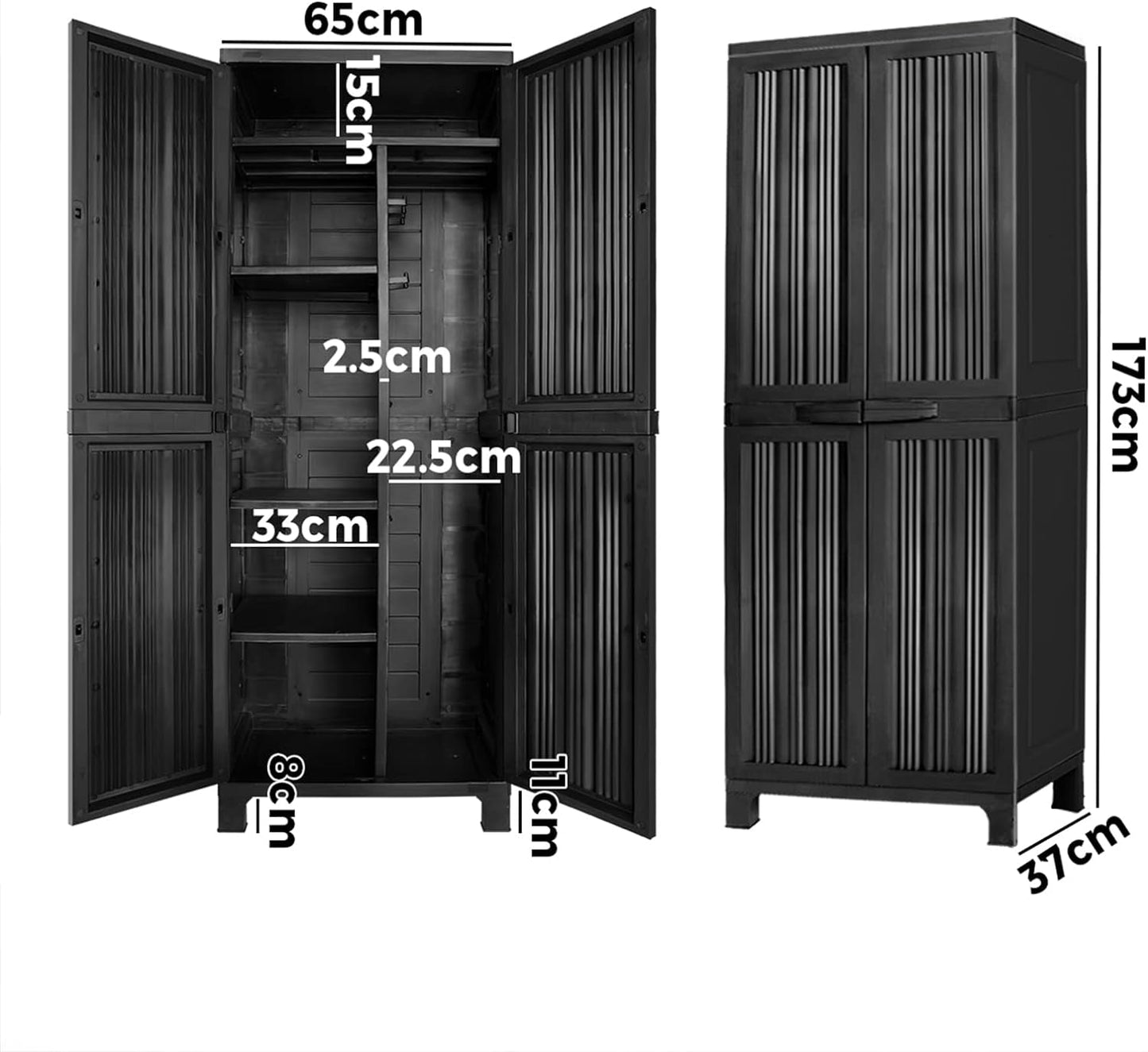 Secure 173cm Garden Shed: Lockable, Adjustable, Black Storage Cabinet for Outdoor Use - Nourishment Tapestry