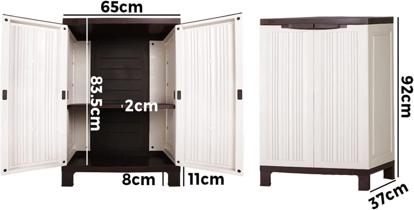 Secure Beige Garden Storage Shed with Lockable, Adjustable Shelf - Weather - Resistant Livsip Box - Nourishment Tapestry
